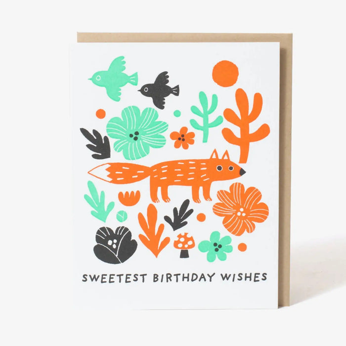 Karte-mit-umschlag-Artist-Fugu-press-Motiv-Sweetest-Birthday-Fox-Text-Sweetest-Birthday-Wishes-A6-cover-vorn-Produktansicht-2