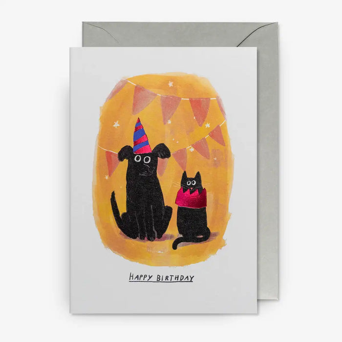 K arte-mit-umschlag-Artist-John-Bond-Motiv-Party-Hat-Pets-Text-Happy-Birthday-A6-cover-vorn-Produktansicht-2