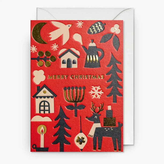 Grußkarte / Myriam Van Neste / Pine Trees & Reindeer Collage Christmas Card