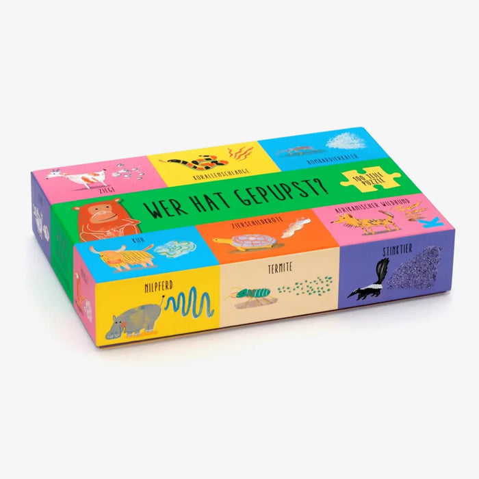 Kartenspiel-Laurence-king-verlag-Wer-hat-gepupst-Ein-100-Teile-Puzzle-verpackung-cover-seitlich-von-vorn