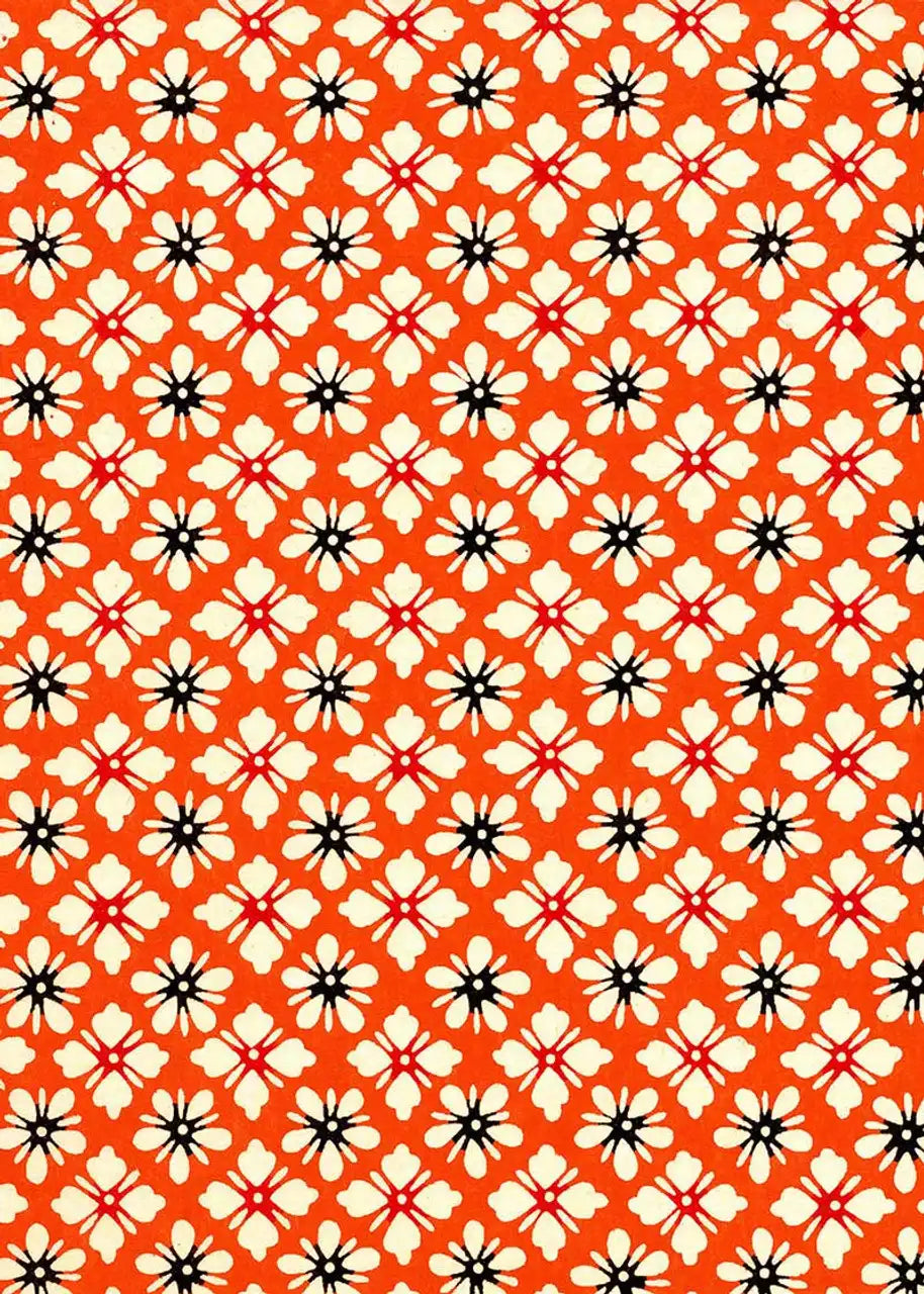 Katazome Shi / Geometrisch, Floral - Blüttenmuster auf Orange