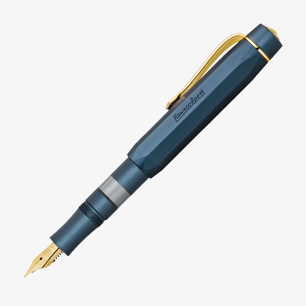 Kaweco-PISTON-SPORT-AL-Navy-Gold-Federstaerke-F-Kolbenfueller-Starter-Set-Fuellhalter-mit-aufgesteckter_kappe