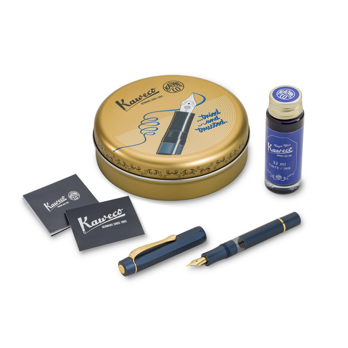 Kaweco / PISTON SPORT / AL / Navy/Gold / F / Kolbenfüller Starter Set mit Tinte