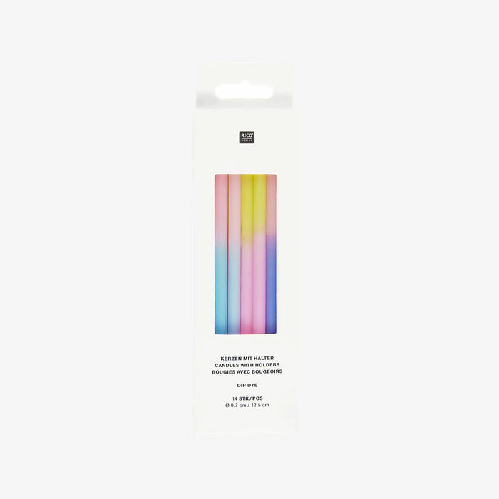 Kerzen-Set-14Stk-Dip-Dye-Blau-Pink-Gelb-O0_7x12_5cm-Produktansicht-in-Verpackung