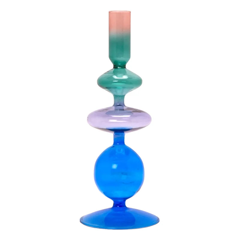 Candle holder / Kerzenständer / Glas Kerzenhalter/ kobalt/hellblau/grün/pink / 23xø9