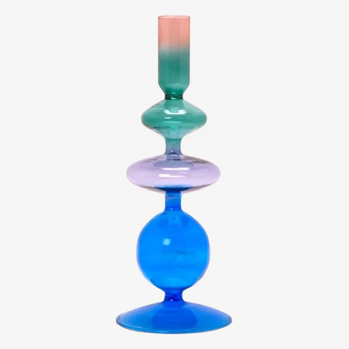 Candle holder / Kerzenständer / Glas Kerzenhalter/ kobalt/hellblau/grün/pink / 23xø9