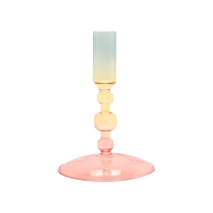 Candle holder / Kerzenständer / Glas Kerzenhalter / pink/gelb/türkis / 15xø10 cm