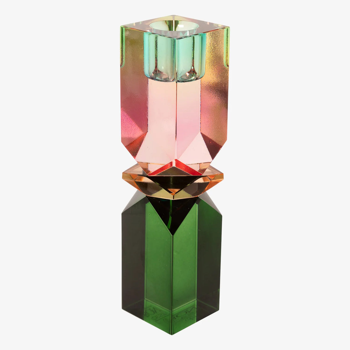 Kerzenstaender-Kristallhalter-eckig-mit-Facetten-Farbe-gruen-pfirsich-pink-ombrer-groesse-16-x-4-x-4