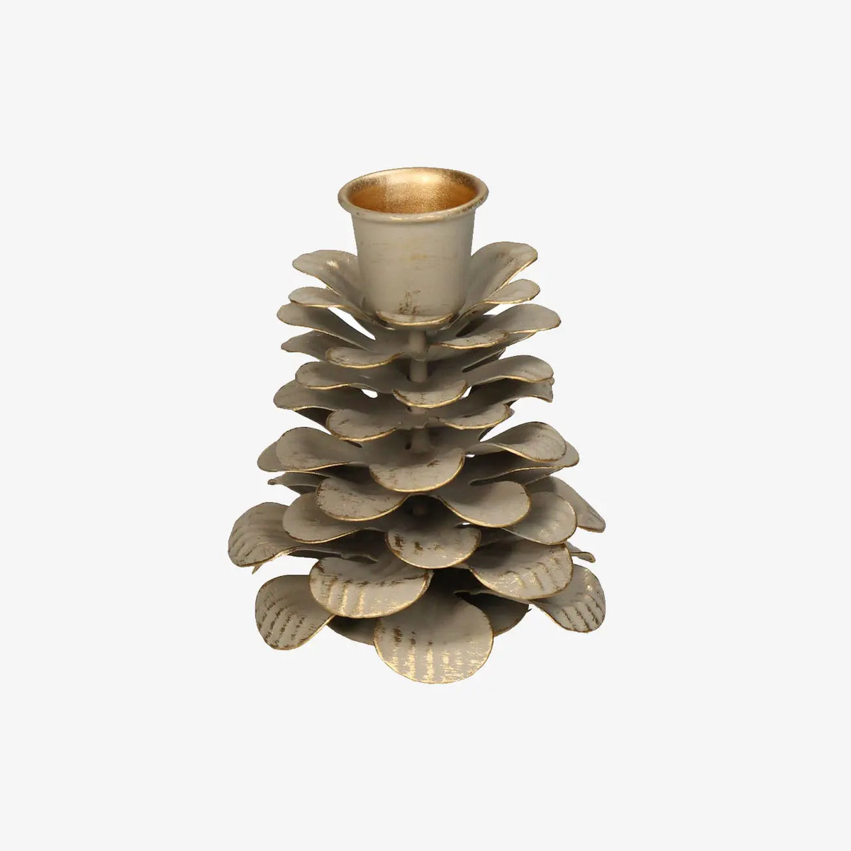 Kerzenstaender-Tannenzapfen-MAterial-Metal-Farbe-beige-Groesse-7.5x7.5x9cm-Ansicht-von-vorn
