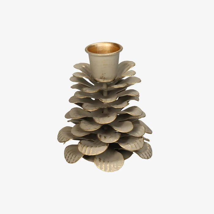 Kerzenstaender-Tannenzapfen-MAterial-Metal-Farbe-beige-Groesse-7.5x7.5x9cm-Ansicht-von-vorn