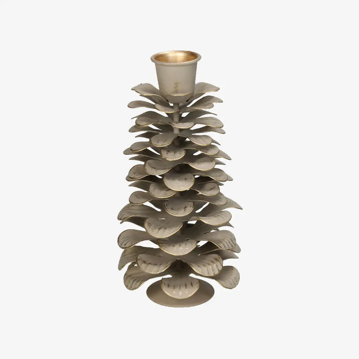 Kerzenstaender-Tannenzapfen-gross--MAterial-Metal-Farbe-beige-Groesse-7.5x7.5x15cm-Ansicht-von-vorn