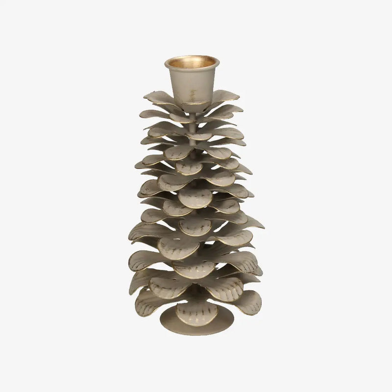 Kerzenstaender-Tannenzapfen-gross--MAterial-Metal-Farbe-beige-Groesse-7.5x7.5x15cm-Ansicht-von-vorn