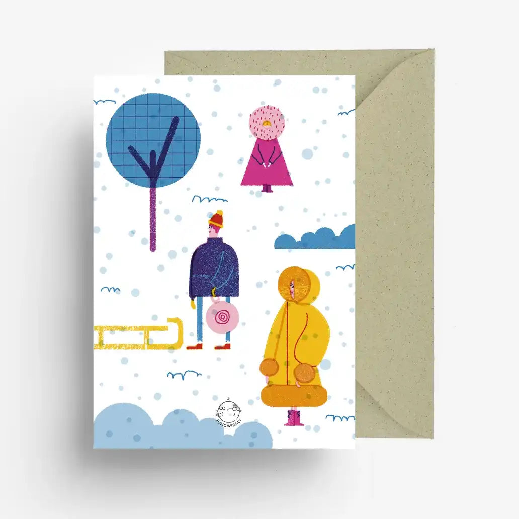 Karte mit Umschlag / Schneeballschlacht