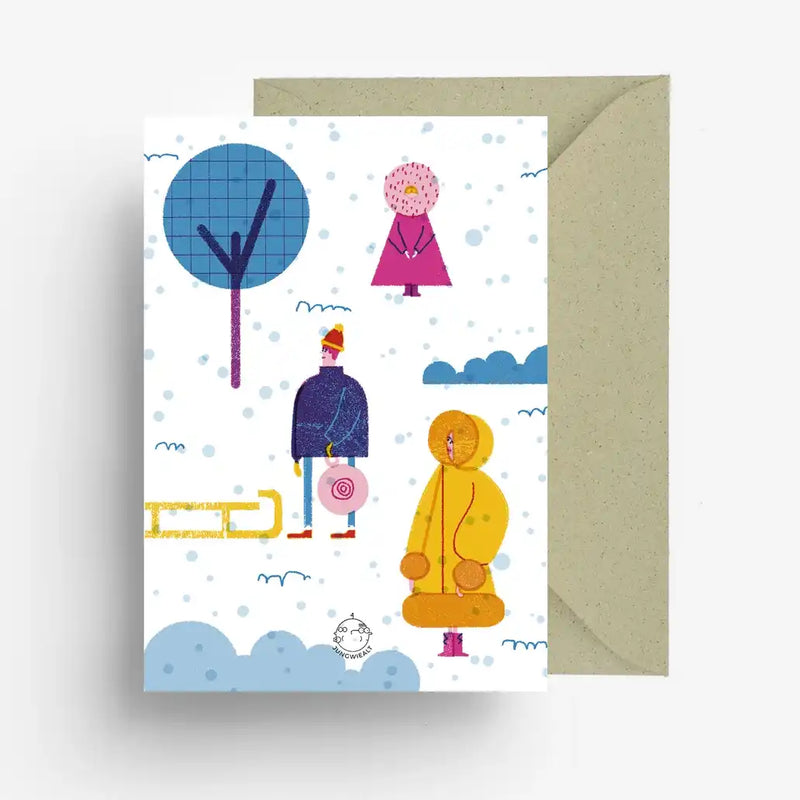 Karte mit Umschlag / Schneeballschlacht