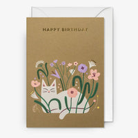 Klappkarte-mit-Umschlag-Format-A6-109x155mm-Designer-Essi-Kimpimaeki-Motiv-Wildflower-Cat-Birthday