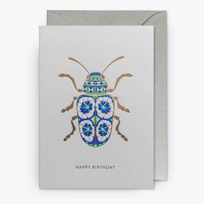 Klappkarte-mit-Umschlag-Format-A6-109x155mm-Designer-Hanna-Werning-Motiv-Decorative-Beetle-Happy-Birthday