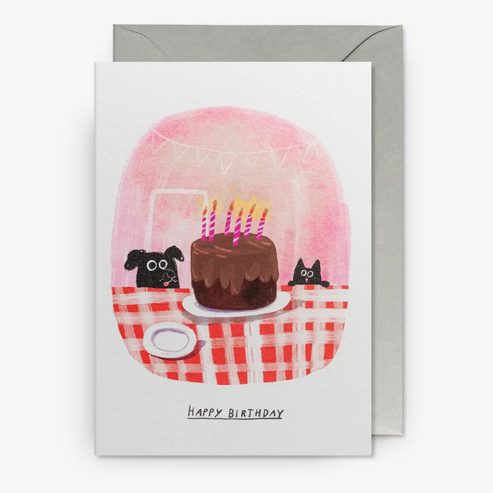 Klappkarte-mit-Umschlag-Format-A6-109x155mm-Designer-John-Bond-Motiv-Dog-_-Cat-Cake-Happy-Birthday