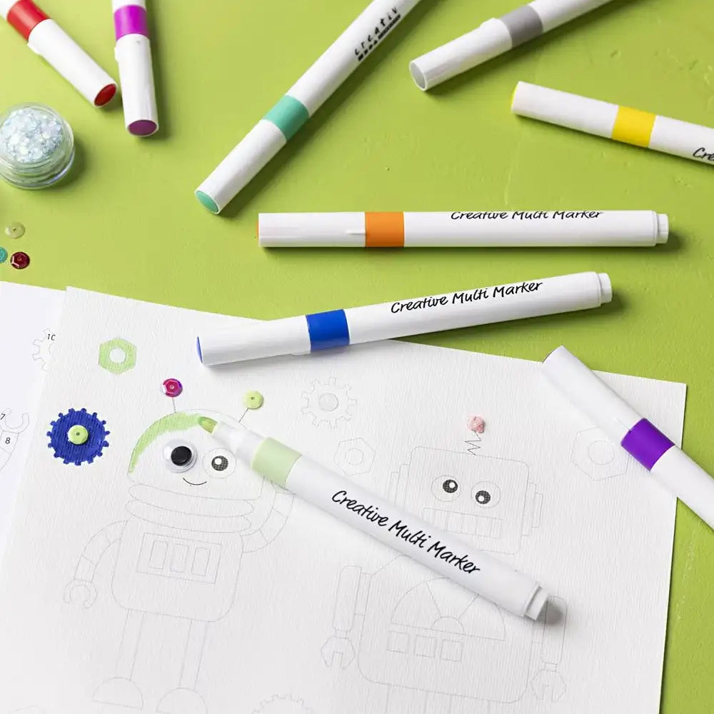 Kreativ-Multi-Marker-Standardfarben-24er-Set-Acryl-non-permanent-4mm-Strichstaerke--Stifte-BEispielbild