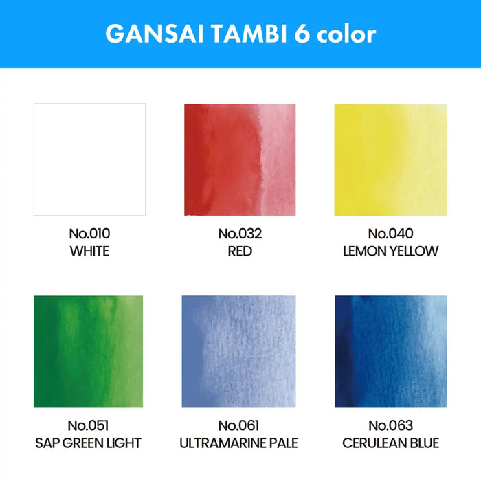Kuretake-Gansa-tambi-IRODORI-KOBAK-gruen-Set-no-2-6-Farbnaefchen-1xMangaka-flexible-stift-und-ein-waterbrush-stift-in-gruener-geschenkverpackung-Farbkarte