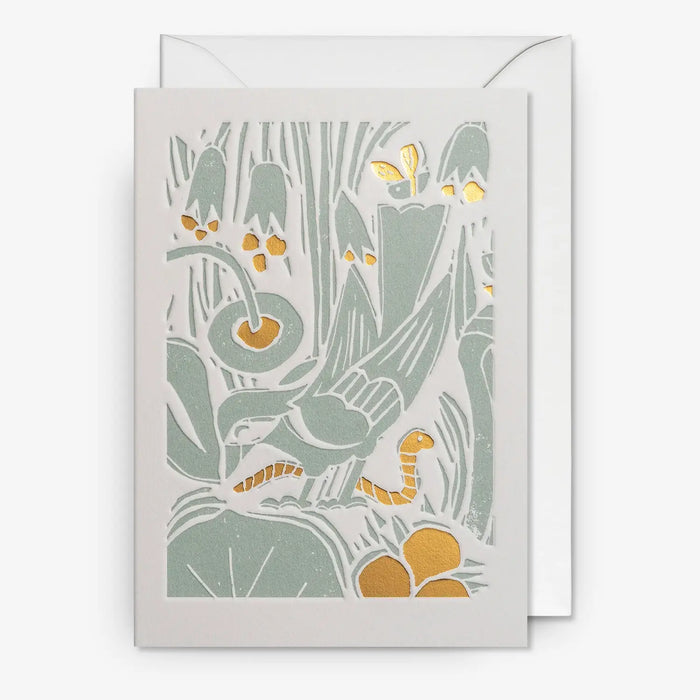 LAgom-Grusskarte-mit-Umschlag-Hanna-Werning-Bird-Linoldruck-und-Folienpaegung