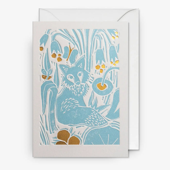 LAgom-Grusskarte-mit-Umschlag-Hanna-Werning-Fox-Linoldruck-und-Folienpaegung