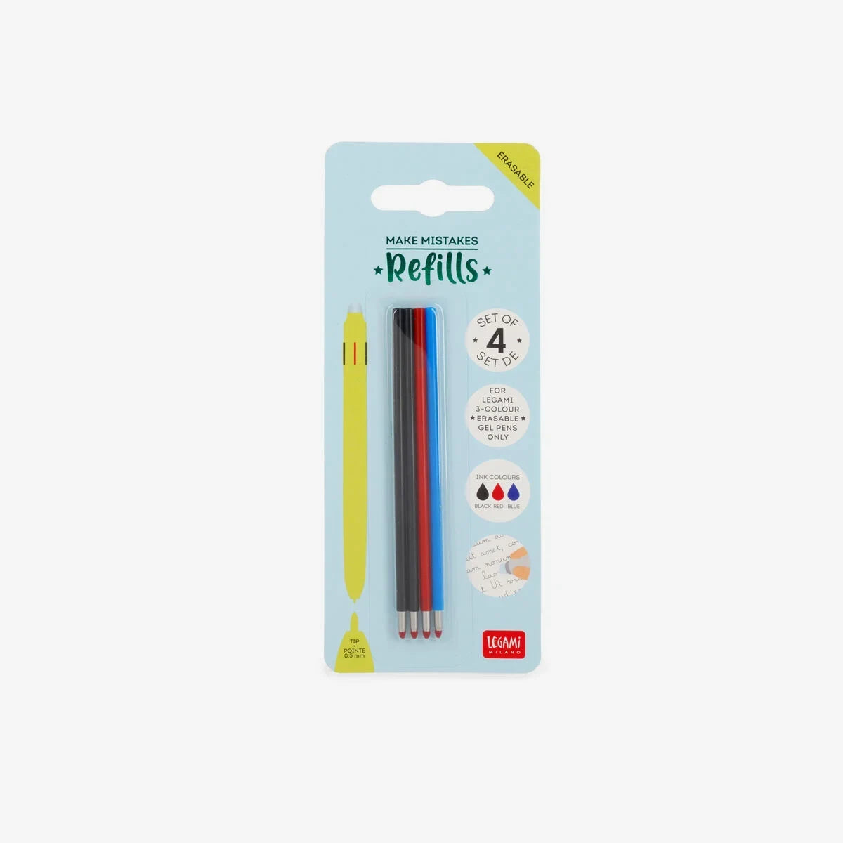 Ersatzminen für löschbaren Gelstift / 4er Set  / 2xschwarz+1xRot+1xblau