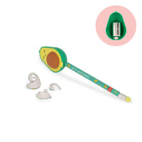 Legami_Anspitzer-mit-Behaelter-und-Radiergummi-Avocado-Produktansicht-Spitzer-mit-Bleistift