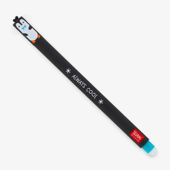 Legami_Loeschbarer-gelstift-Pinguin-strichfarbe-Tuerkis-ganzer-Stift-Produktansicht