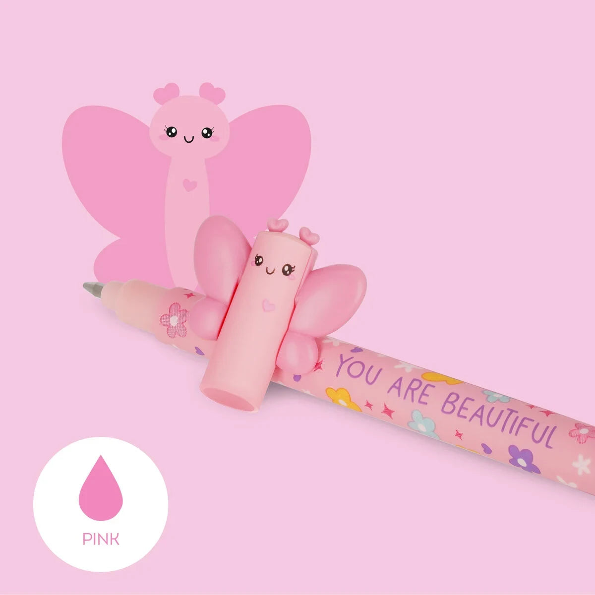 Legami_Loeschbarer-gelstift-Schmeterling-strichfarbe-Pink-Produktansicht-Stiftespitze