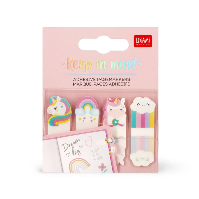 Legami_Pagemarker-80stk-Keep-in-Mind-Einhorn-Produktansicht-in-Verpackung-von-vorn