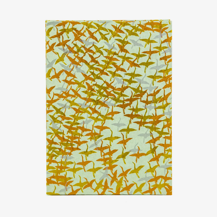 Leporello-Format-12x17cm-fuer-14Fotos-mit-Chiyogami-Animals-Kraniche-gold-kupfer-silberaufmint-Produktansicht-Cover-Vorn