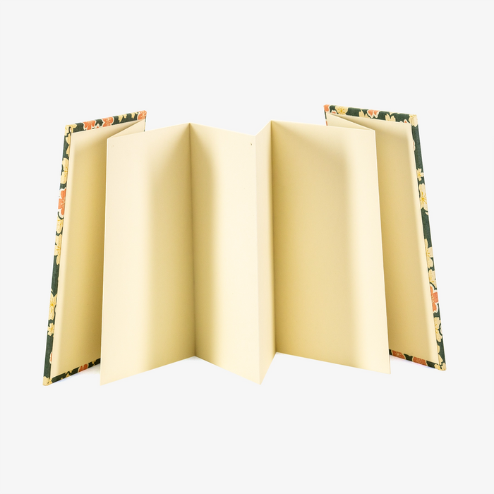 Leporello-Format-12x17cm-fuer-14Fotos-mit-Chiyogami-floral-blueten-auf-gruen-Produktansicht-leporello-aufgeklappt