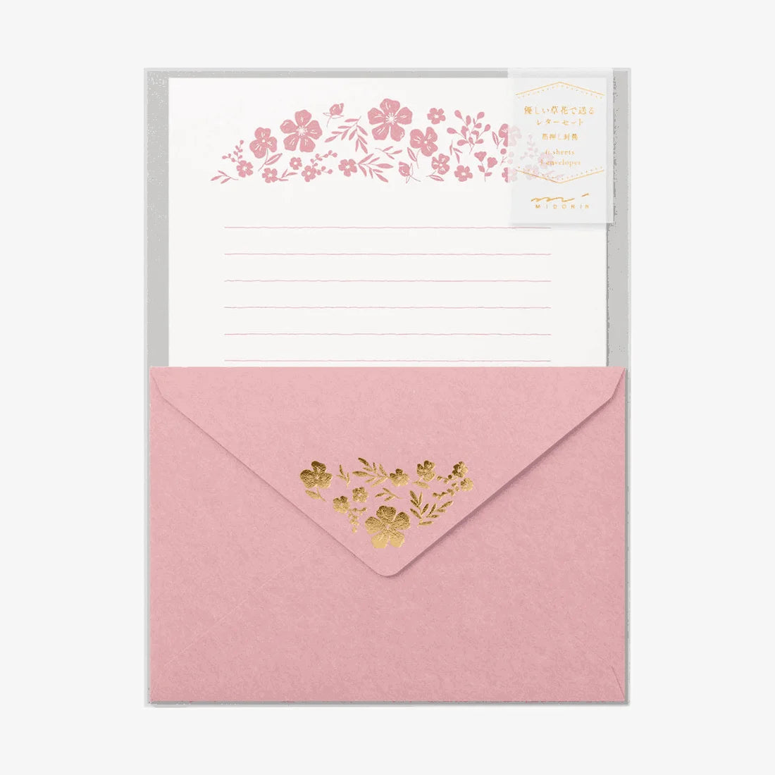 Letter-Set-Briefpapier-Foil-Stamped-Envelopes-Flowers_3umschläge-und-6-schreibseiten-in-PP-beutel-Verpackung-Produktansicht