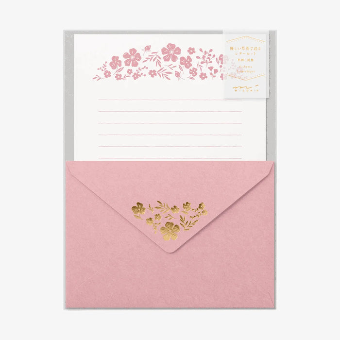 Letter-Set-Briefpapier-Foil-Stamped-Envelopes-Flowers_3umschläge-und-6-schreibseiten-in-PP-beutel-Verpackung-Produktansicht