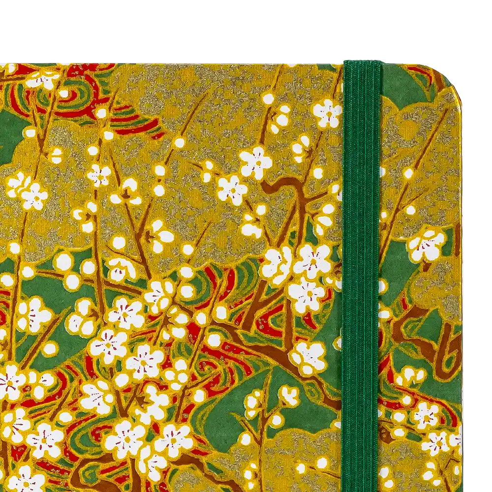 Notizbuch / 240 Seiten / A5  / liniert / goldene blüten am Ast auf grün
