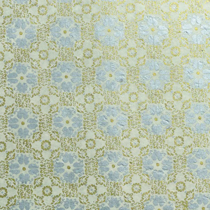 Lokta-Papier-Bogen-Motiv-Azulejos-Farbe-74-silber-gold-Ausschnitt