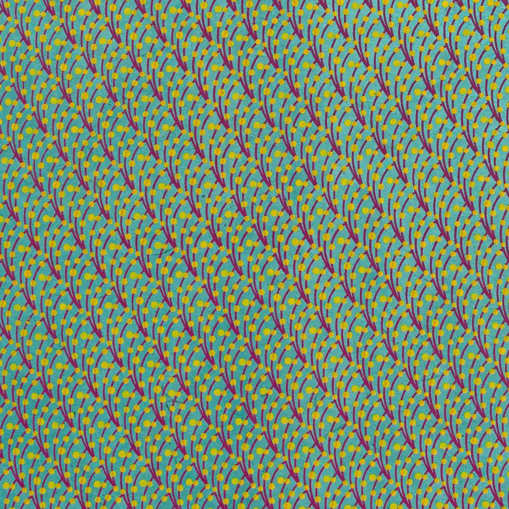 Lokta-Papier-Bogen-Motiv-Beeren-Farbe461-tuerkis-magenta-malachite-tigergelb-Ausschnitt