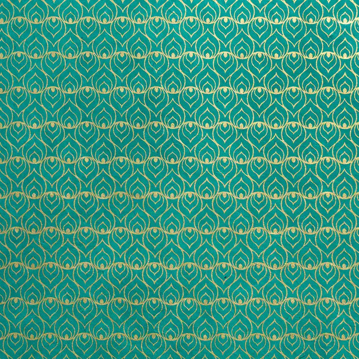 Lokta-Papier-Bogen-Motiv-Pfauenfeder-Farbe551-malachite-gold-Ausschnitt