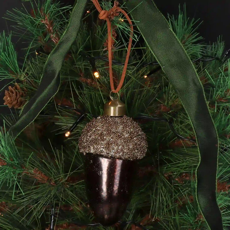 Weihnachtsbaumkugel/ Ornament Glas / Eichel / braun