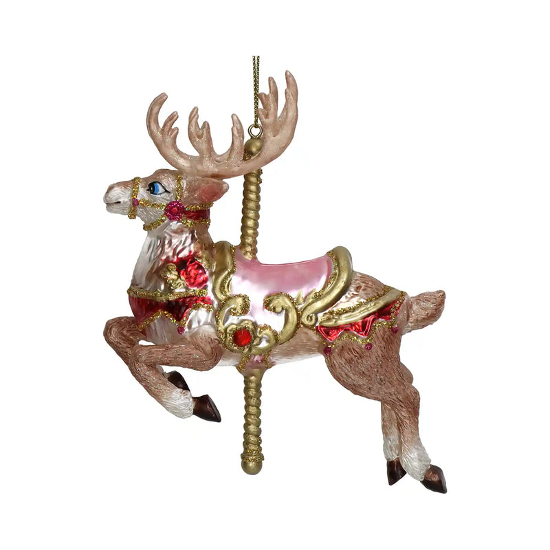 Weihnachtsbaumkugel/ Ornament Glas / Carousel Deer / Pink