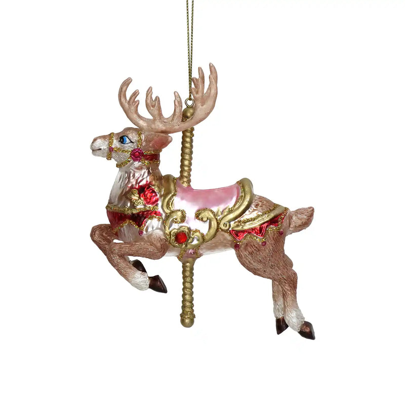 Weihnachtsbaumkugel/ Ornament Glas / Carousel Deer / Pink