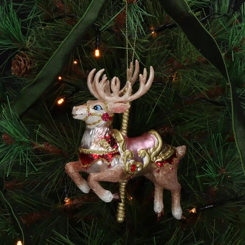 Weihnachtsbaumkugel/ Ornament Glas / Carousel Deer / Pink