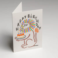 Klappkarte / Marie Assénat / Happy Birthday Retro Lion Illustration Greeting Card