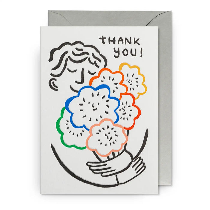 Klappkarte / Marie Assénat / Thank You! Floral Bouquet Retro Illustration Greeting Card