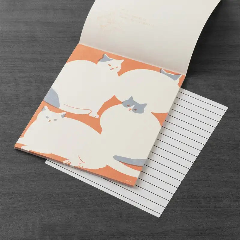 Midori-Briefblock-Easy-and-Cosy-Cat-Briefpapier-Katzenmotive-Japan-Produktansicht-aufgeschlagen-innenansicht