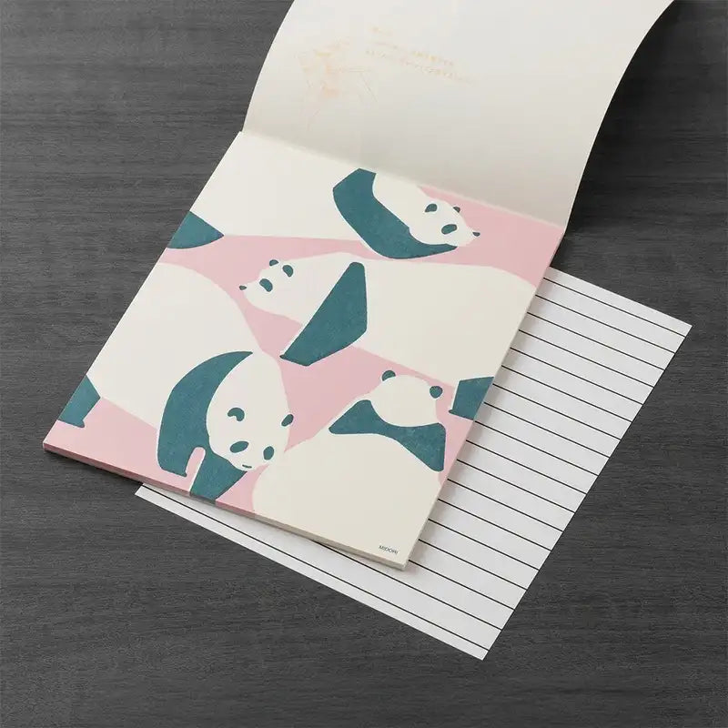 Midori-Briefblock-Easy-and-Cosy-Panda-Briefpapier-Illustration-Japan-Produktansicht-Beispielfoto