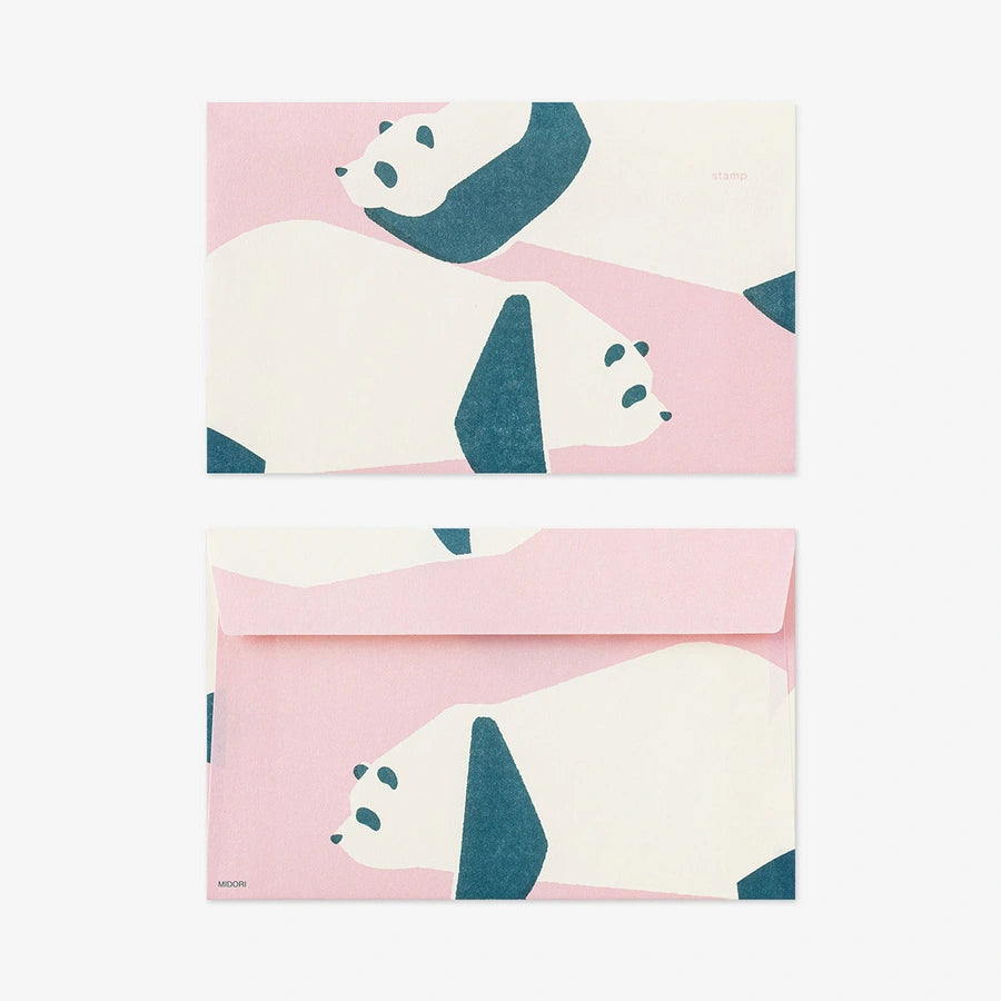Midori-Briefumschlag-Set-Panda-8-Stueck-japanische-Papeterie-Illustration-Umschlaege-vorn-und-hinten