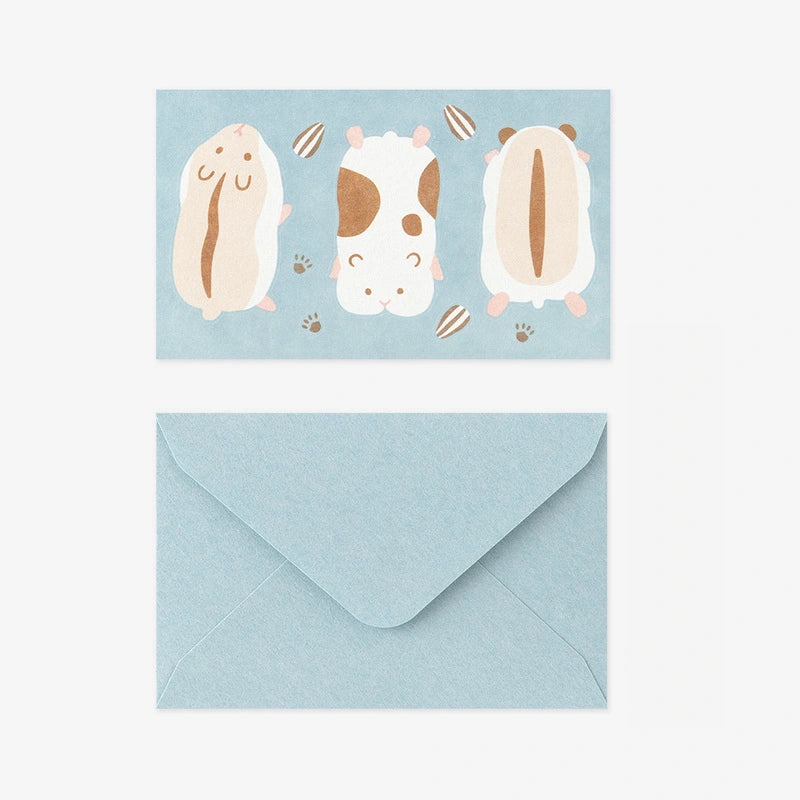 Midori-Mini-Brief-Set-Hungry-Hamster-Briefpapier-Sticker-Japan-Papeterie-Produktansicht-Umschlag-und-Sticker