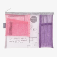 Midori-Tasche-Pen-Tool-Pouch-Mesh-Pink-Produktansicht-mit-Verpackung
