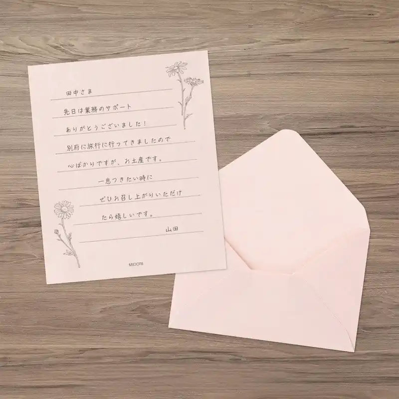 Midori-Mini-Brief-Set-Washi-Papier-pink-floral-japanische-Schreibwaren-Produkt-Beispielfoto